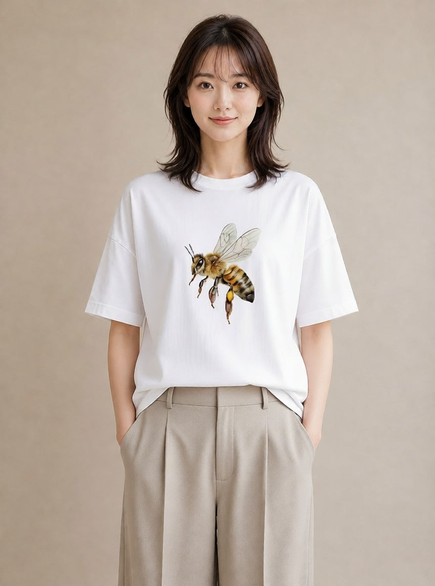 Tシャツ レディース ハニー 食べ物 フード イラスト ラフ 送別ギフト 通勤 白T YMAZO