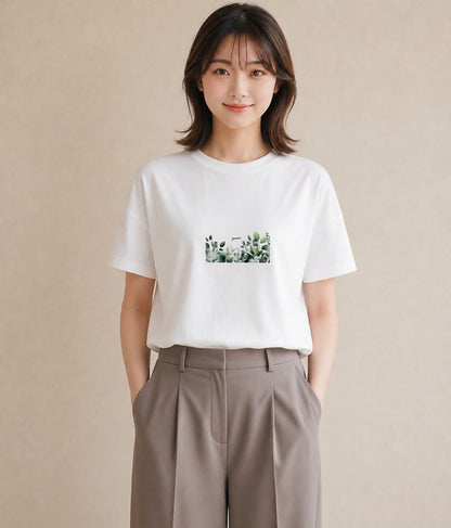 Tシャツ レディース ユーカリ 植物 ボタニカル イラスト 淡色 ホワイトデー 春服 白T YMAZO