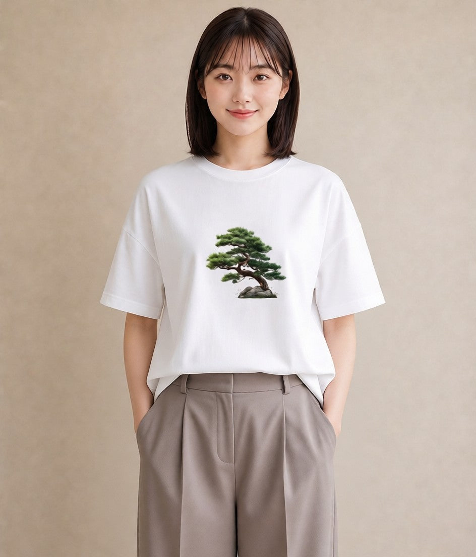 グラフィックTシャツ レディース 盆栽 植物 ボタニカル イラスト カジュアル お出かけ 普段着 白T YMAZO