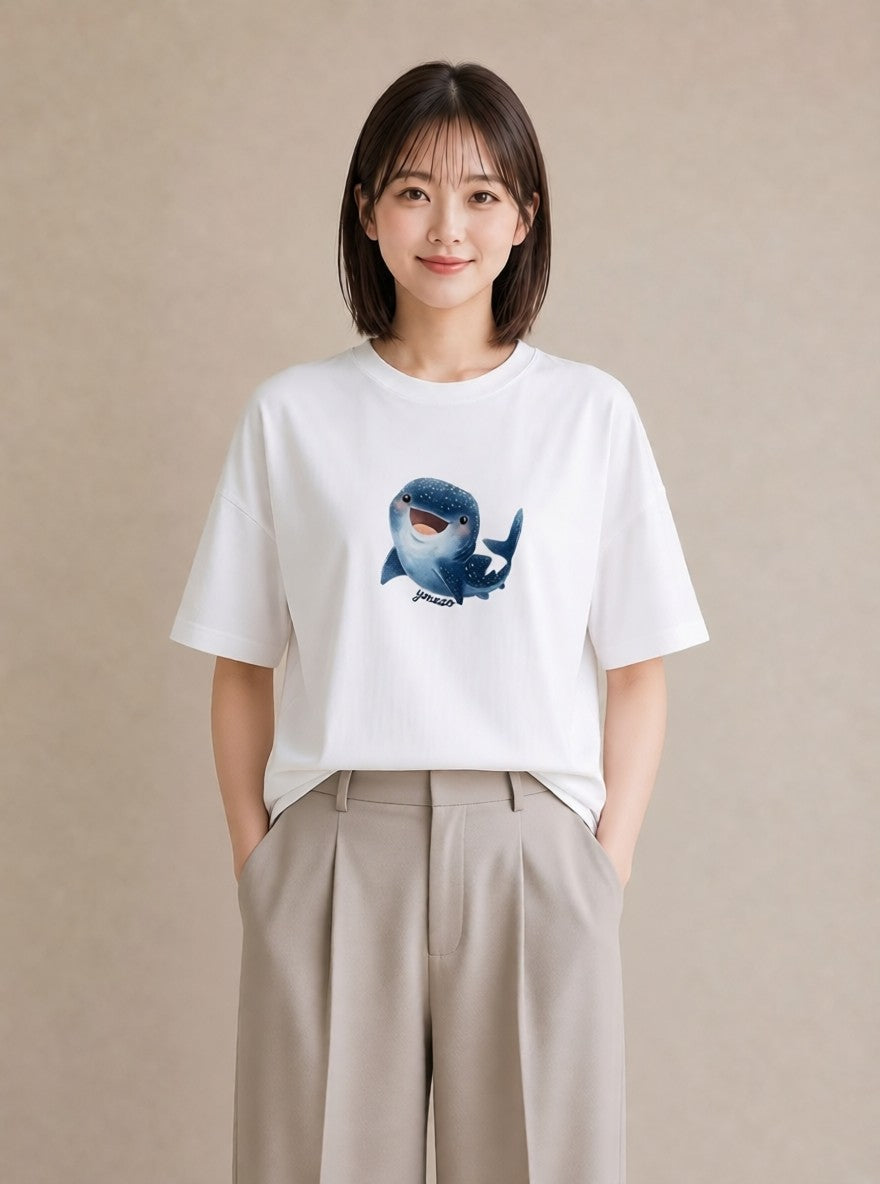 グラフィックTシャツ レディース サメ 海の生き物 海 イラスト 抜け感 女子会 お揃い 白T YMAZO
