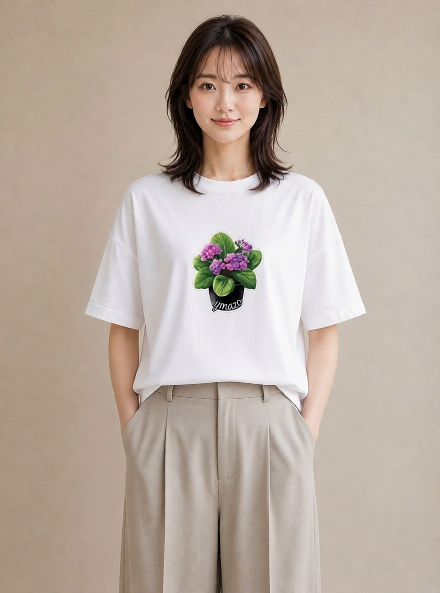 Tシャツ レディース パンジー 花 花柄 イラスト 普段使い お出かけ 普段着 白T YMAZO