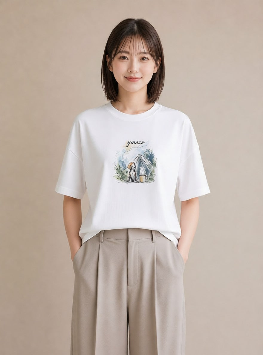 プリントTシャツ レディース ビーグル 犬 いぬ イラスト きれいめ デイリーウェア 休日 白T YMAZO