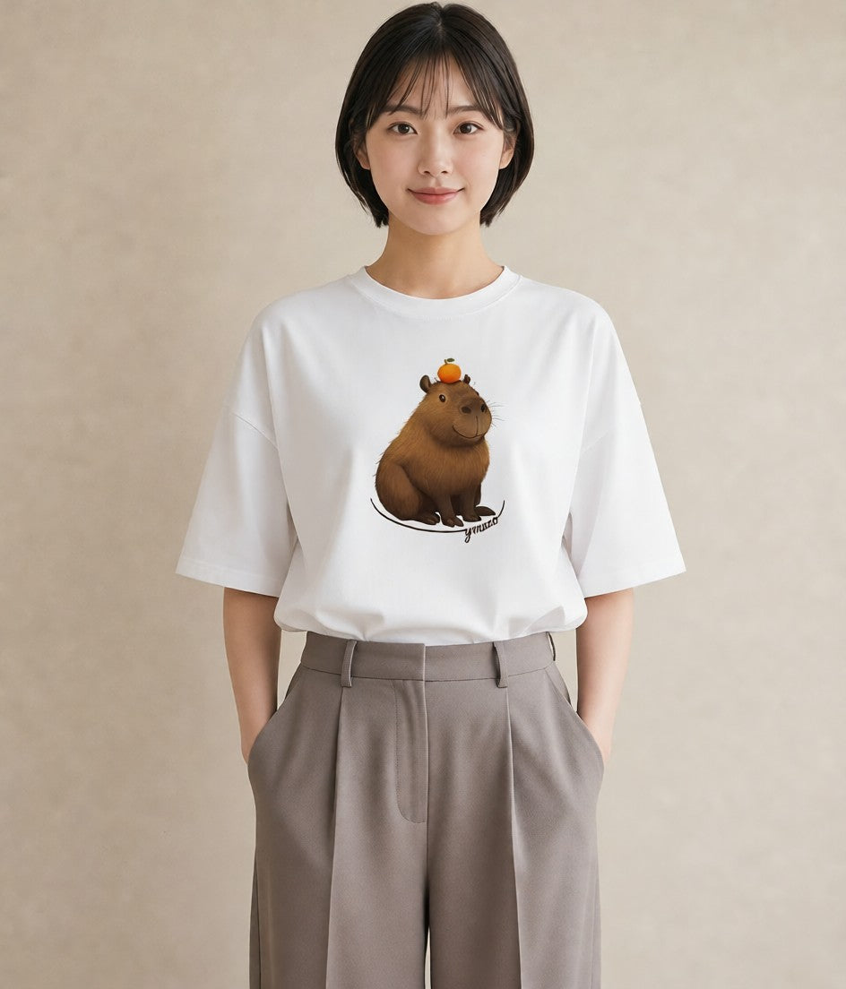 プリントTシャツ レディース カピバラ かぴばら 動物 アニマル イラスト 普段使い 母の日 ビーチ 白T YMAZO