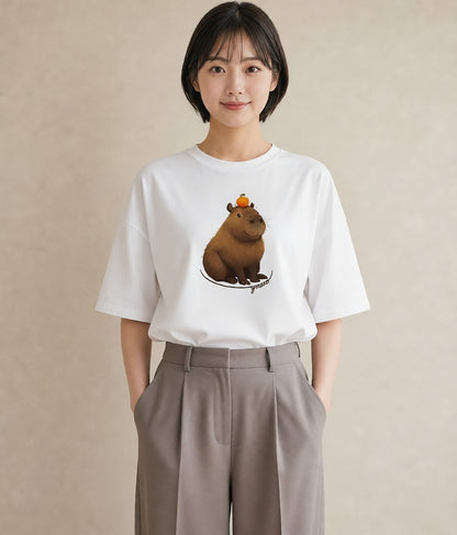 プリントTシャツ レディース カピバラ かぴばら 動物 アニマル イラスト 普段使い 母の日 ビーチ 白T YMAZO