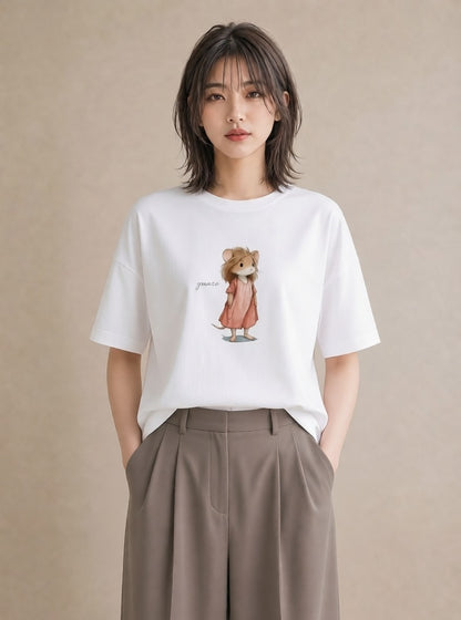 グラフィックTシャツ レディース ロボロフスキー ペット 動物 イラスト ポップ ホワイトデー 春服 白T YMAZO