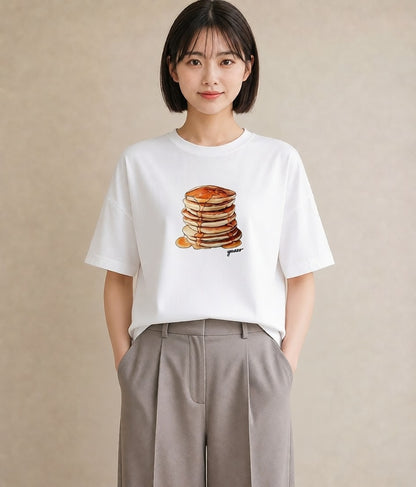グラフィックTシャツ レディース 食パン 食べ物 フード イラスト ラフ 普段着 週末コーデ 白T YMAZO