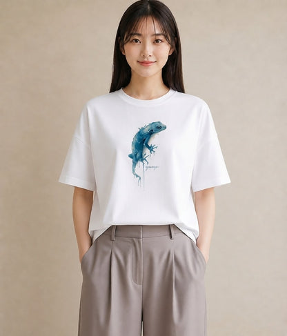 グラフィックTシャツ レディース レオパ ペット 動物 イラスト ミニマル 海 カフェ巡り 白T YMAZO
