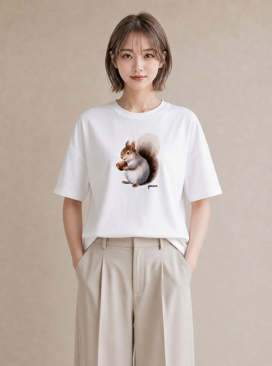 デザインTシャツ レディース どんぐり 植物 ボタニカル イラスト ナチュラル 旅行用 海 白T YMAZO