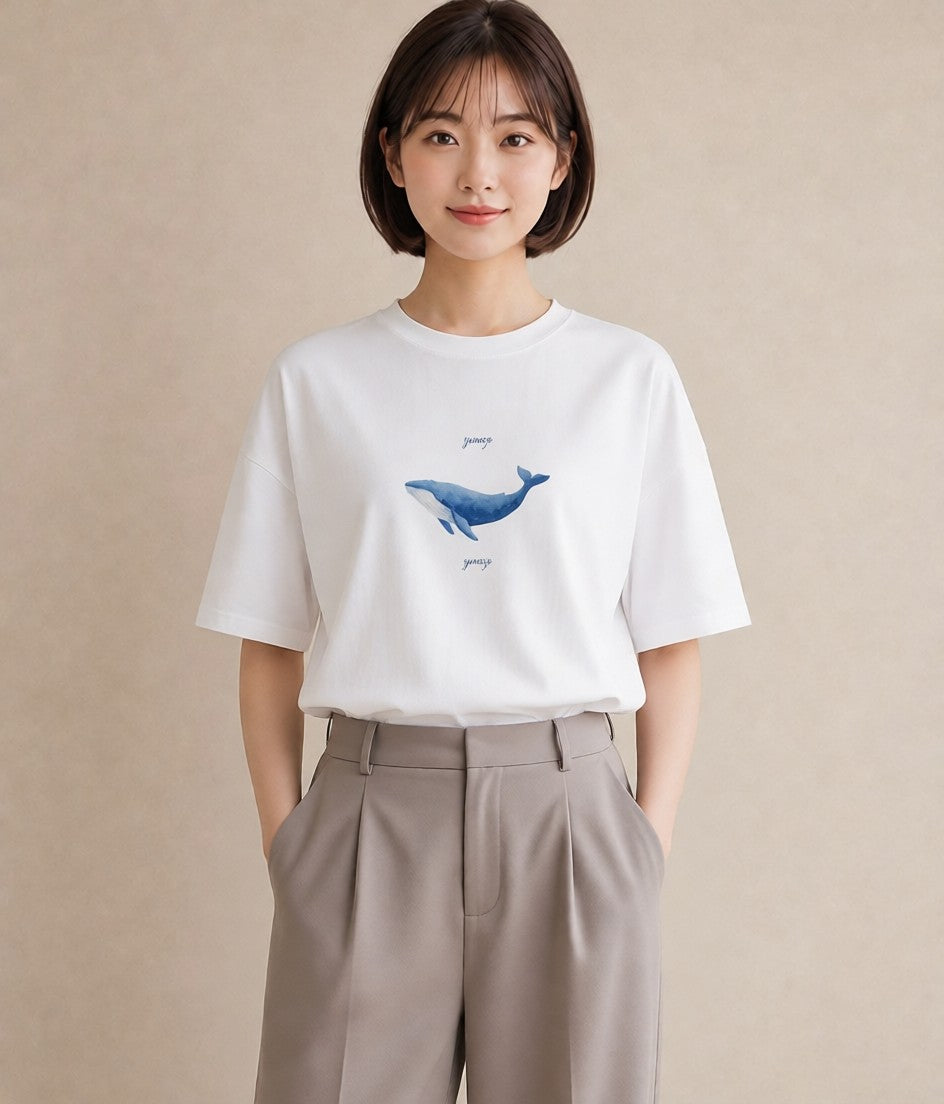 プリントTシャツ レディース ジンベエザメ 海の生き物 海 イラスト ゆるコーデ ペアコーデ 秋コーデ 白T YMAZO