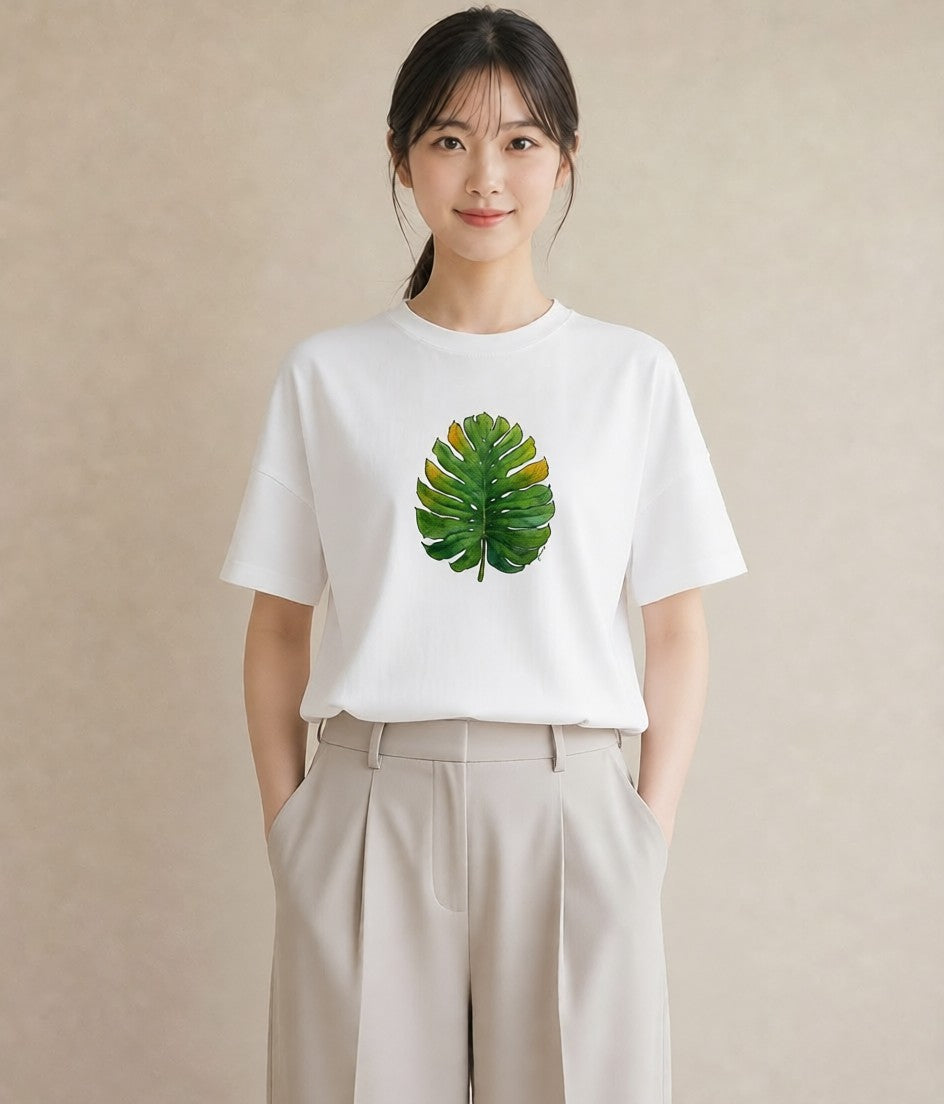 グラフィックTシャツ レディース モンステラ 植物 ボタニカル イラスト 上品 クリスマス 旅行 白T YMAZO