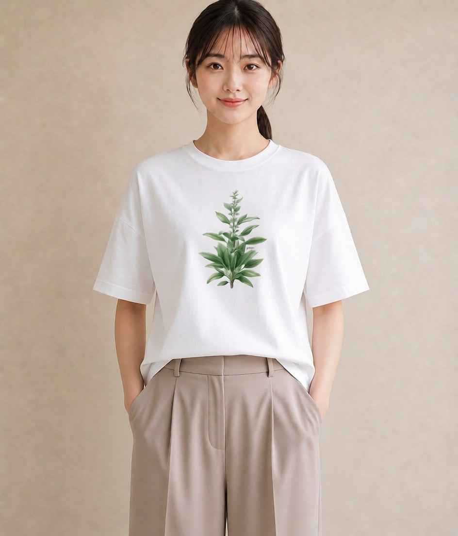 Tシャツ レディース ハーブ 植物 ボタニカル イラスト 北欧風 休日 ペアコーデ 白T YMAZO