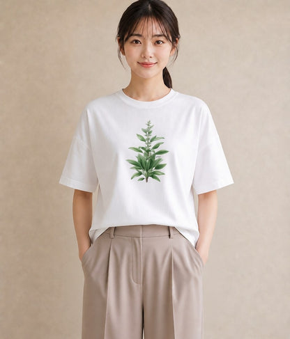 Tシャツ レディース ハーブ 植物 ボタニカル イラスト 北欧風 休日 ペアコーデ 白T YMAZO