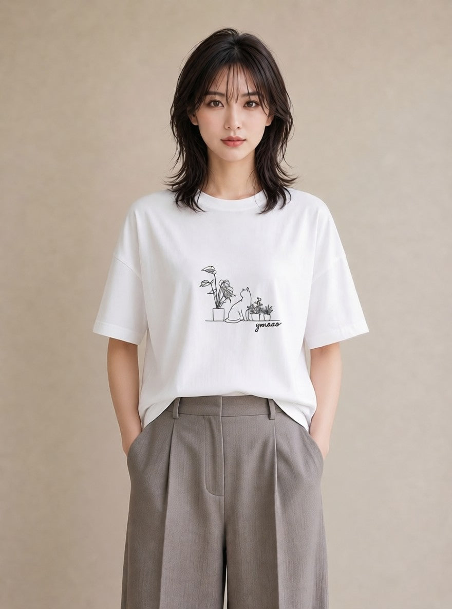 半袖Tシャツ レディース 観葉植物 ボタニカル 植物 イラスト 個性的 姉妹 送別ギフト 白T YMAZO