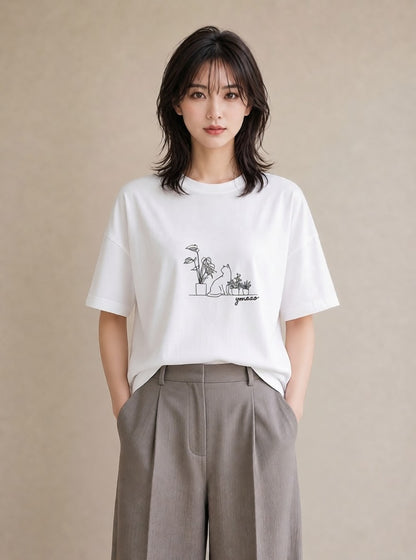 半袖Tシャツ レディース 観葉植物 ボタニカル 植物 イラスト 個性的 姉妹 送別ギフト 白T YMAZO