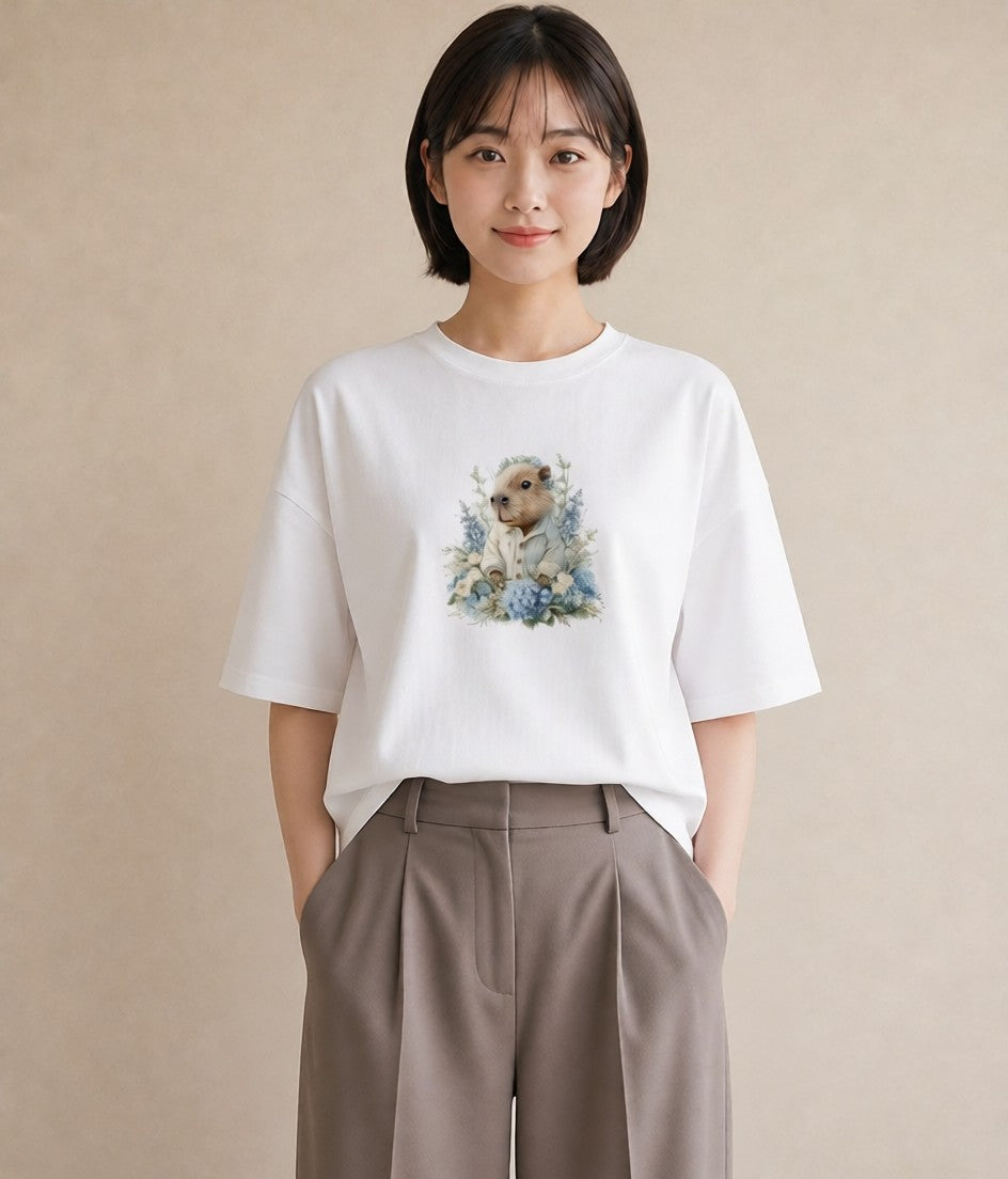 デザインTシャツ レディース ジャンガリアンハムスター ペット 動物 イラスト ガーリー 在宅 公園 白T YMAZO