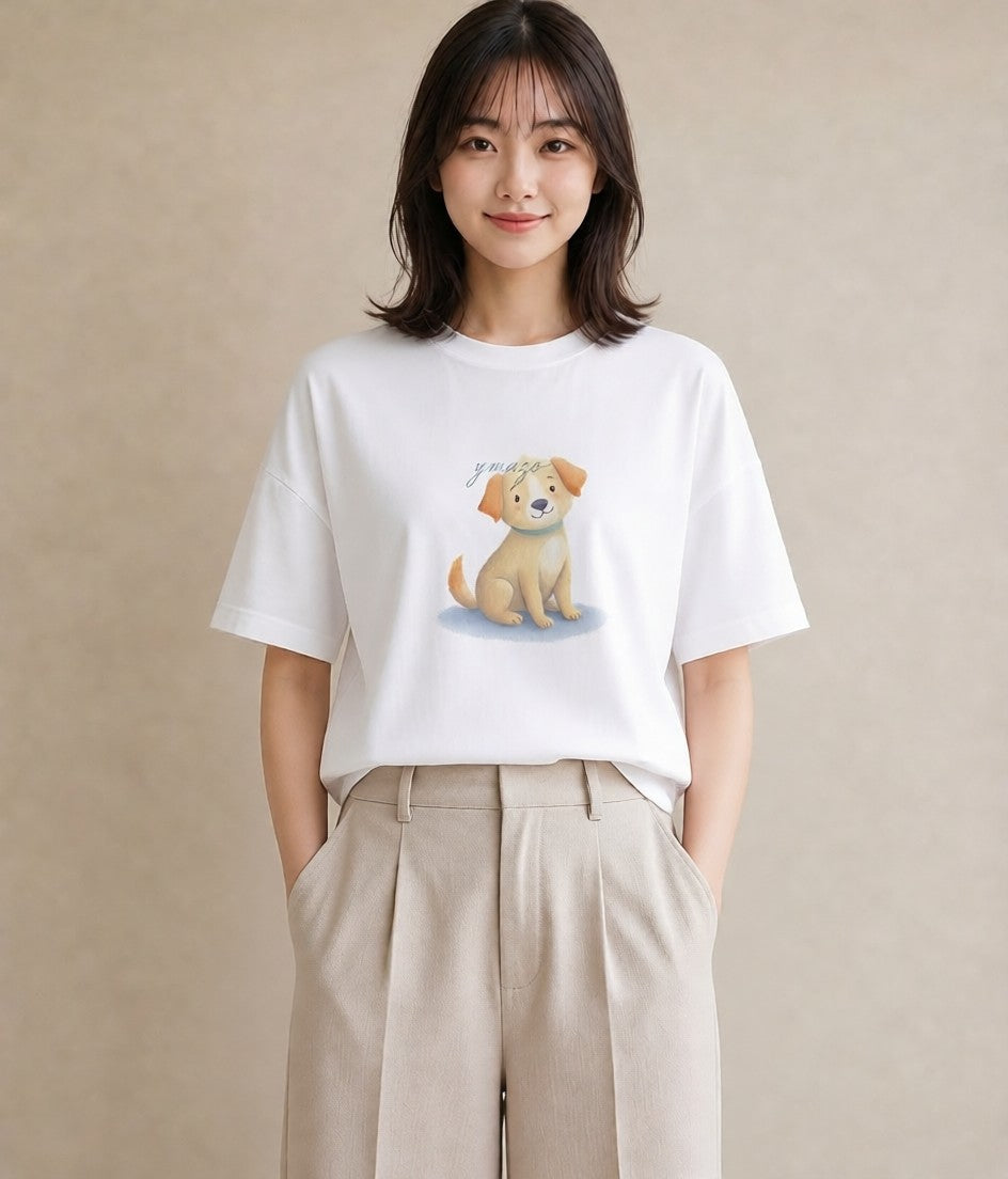 デザインTシャツ レディース 犬 いぬ イラスト ミニマル デート 帰省 白T YMAZO
