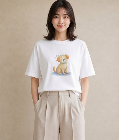 デザインTシャツ レディース 犬 いぬ イラスト ミニマル デート 帰省 白T YMAZO