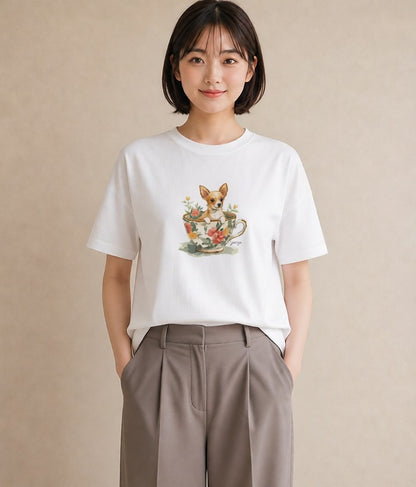 プリントTシャツ レディース チワワ 犬 いぬ イラスト 女子会 お揃い 白T YMAZO