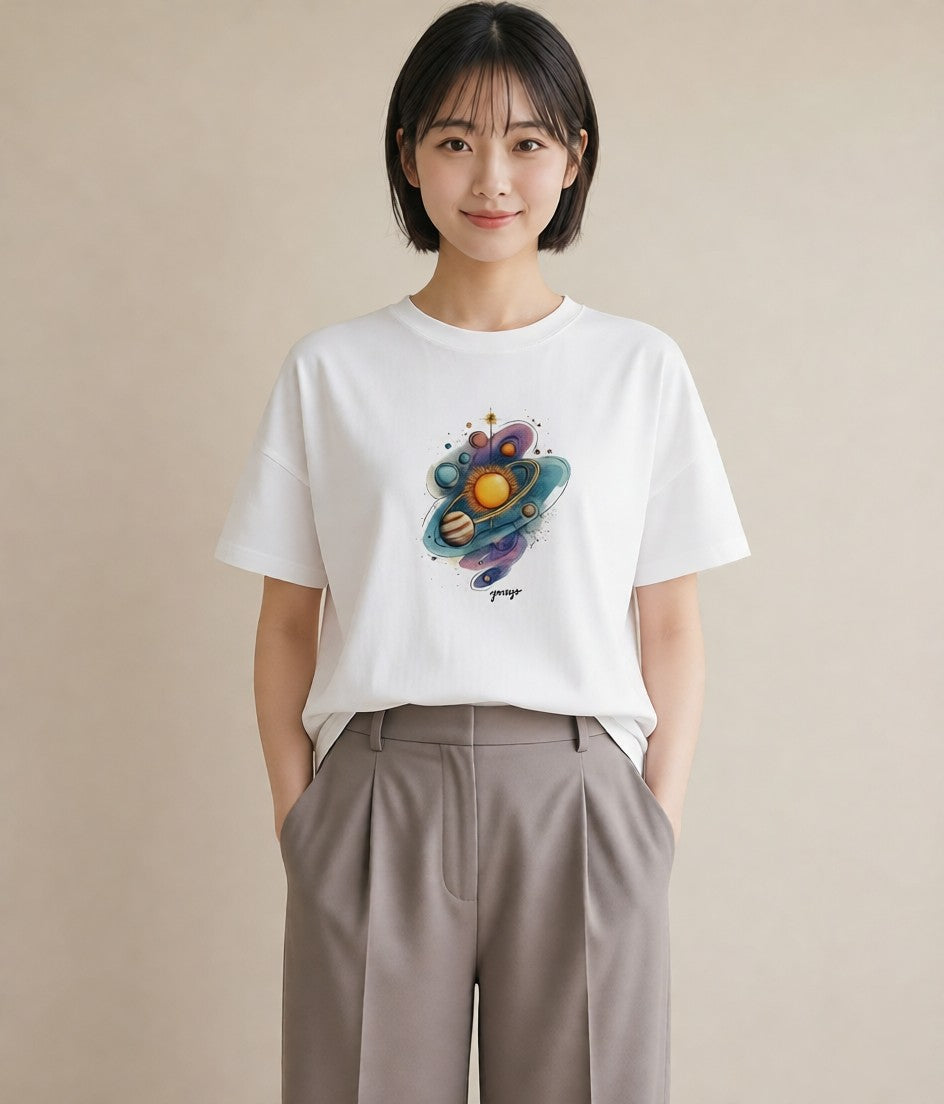グラフィックTシャツ レディース 双子座 星空 宇宙 イラスト ゆるコーデ 部屋着 女性向けギフト 白T YMAZO