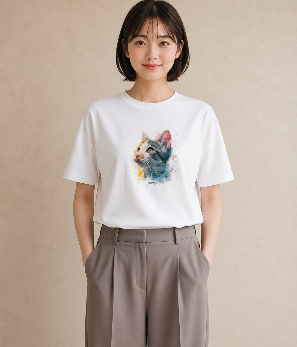 デザインTシャツ レディース スフィンクス 猫 ねこ イラスト 北欧風 旅行 母娘コーデ 白T YMAZO
