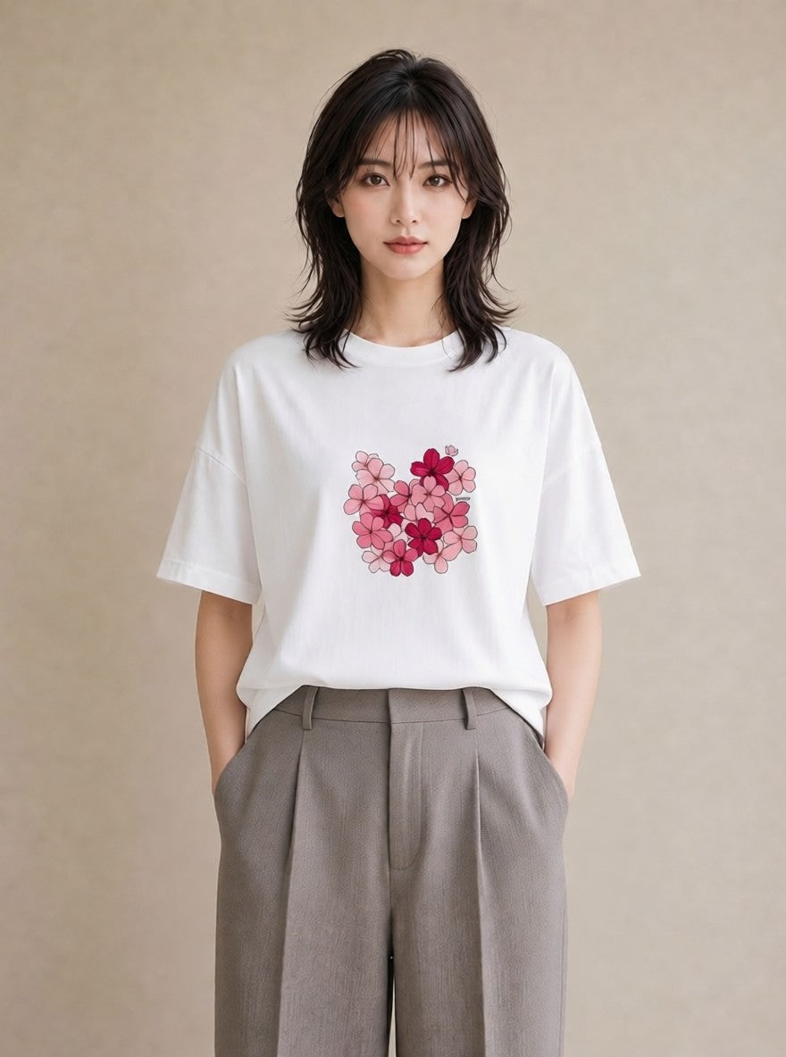半袖Tシャツ レディース さくら 桜 サクラ 花 花柄 イラスト ラフ 20代 カジュアルコーデ 白T YMAZO