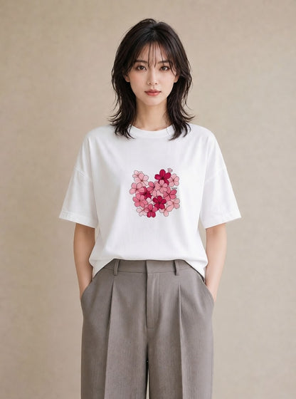 半袖Tシャツ レディース さくら 桜 サクラ 花 花柄 イラスト ラフ 20代 カジュアルコーデ 白T YMAZO