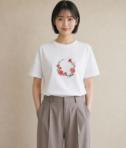 プリントTシャツ レディース カーネーション 花 花柄 イラスト モード 買い物 夏コーデ 白T