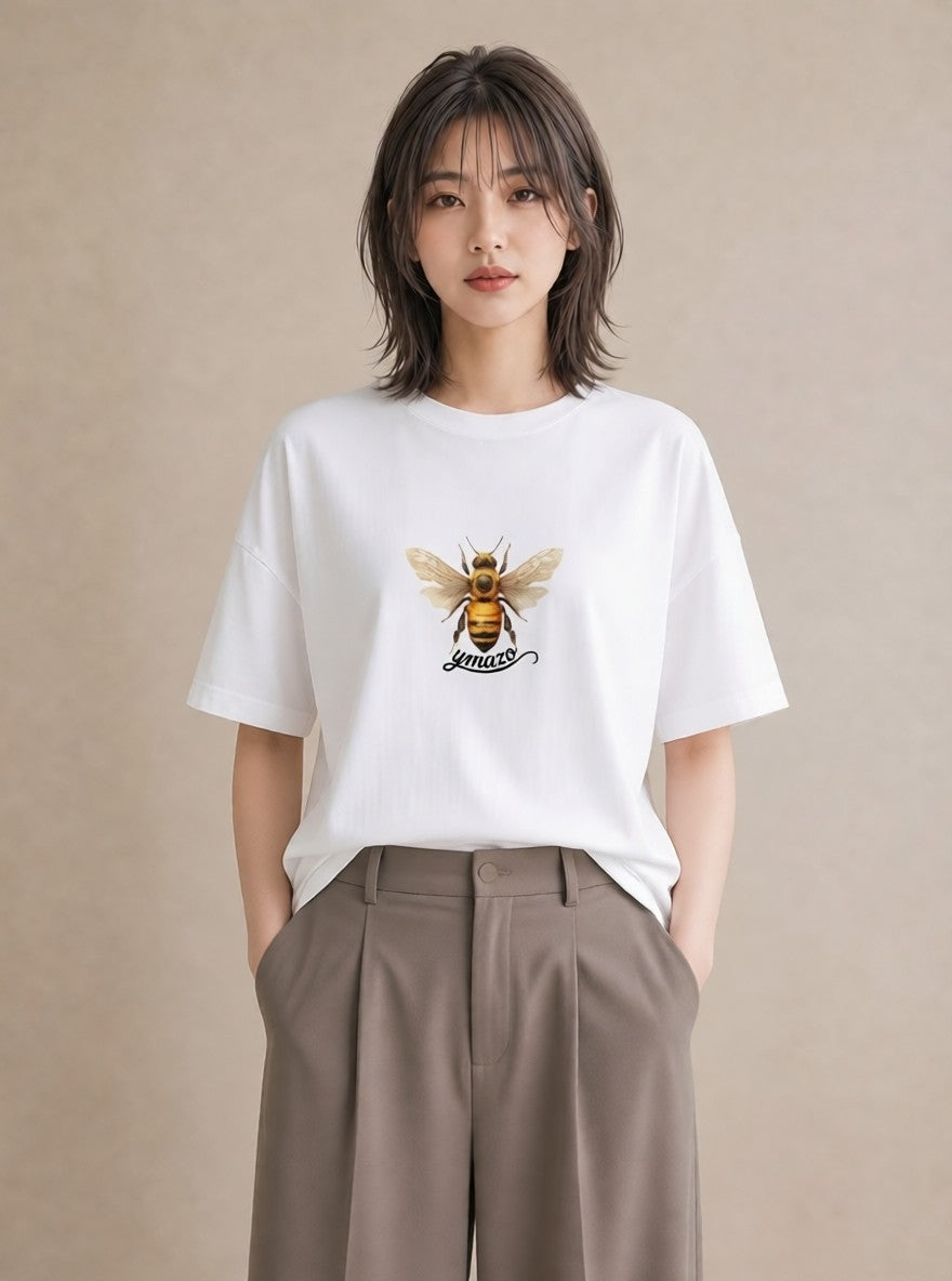 Tシャツ レディース みつばち 昆虫 虫 イラスト ポップ 旅行用 海 白T YMAZO