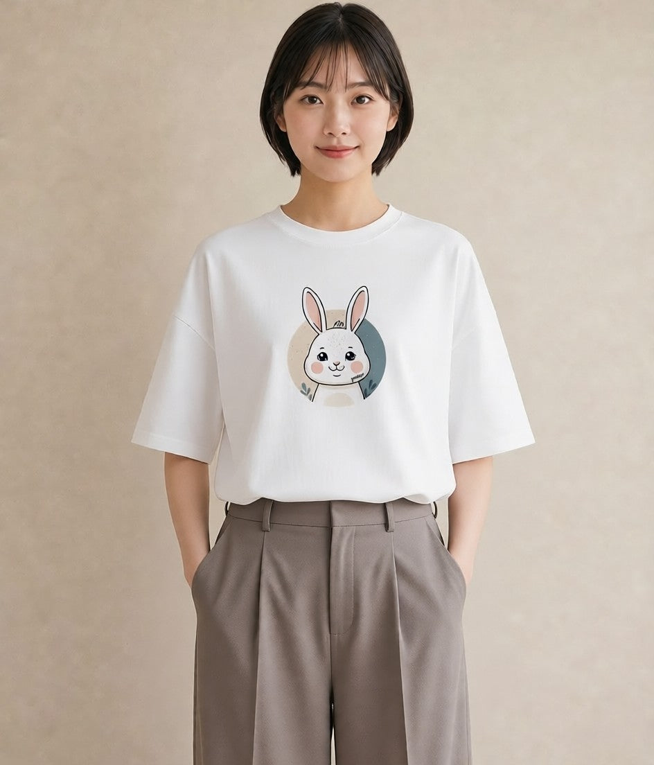 デザインTシャツ レディース うさちゃん ペット 動物 イラスト ユニーク ホワイトデー 春服 白T YMAZO