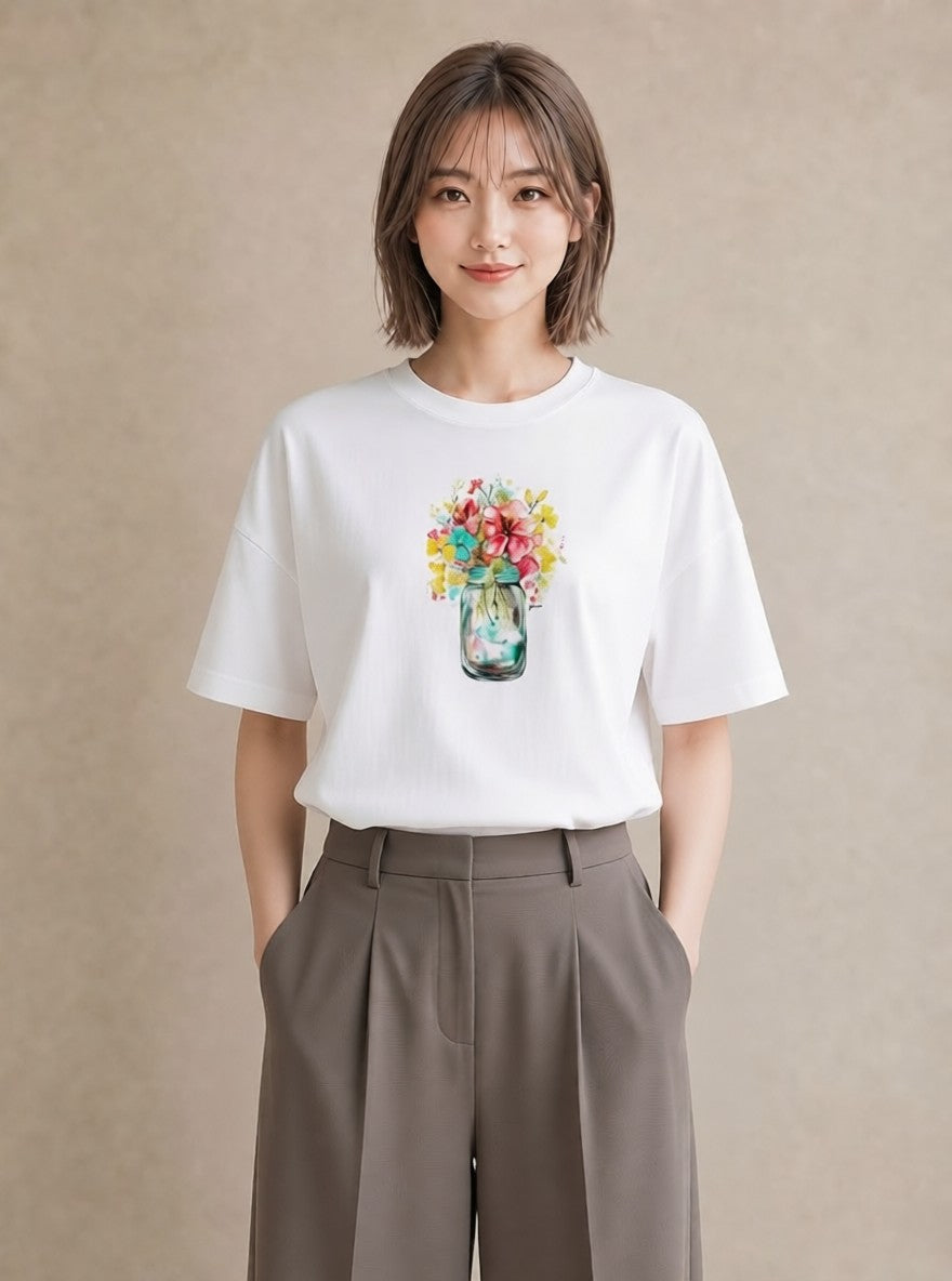 グラフィックTシャツ レディース ポスト 野の花 レトロ ナチュラル アンティーク イラスト こなれ感 クリスマス 旅行 白T YMAZO