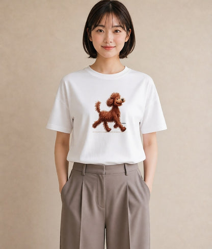 デザインTシャツ レディース トイプードル プードル 犬 いぬ イラスト シック 綿100 デート 白T YMAZO