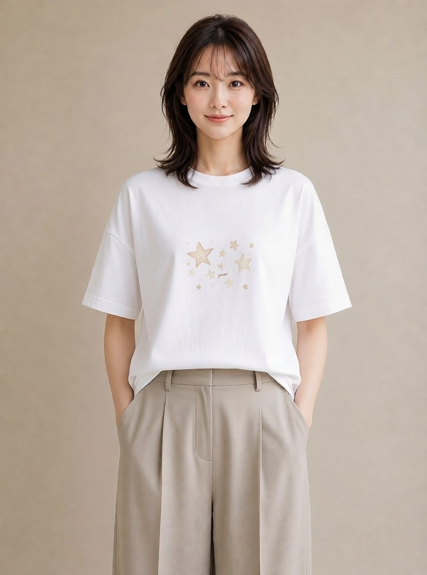 Tシャツ レディース 天秤座 星空 宇宙 イラスト モード ペアコーデ 秋コーデ 白T YMAZO
