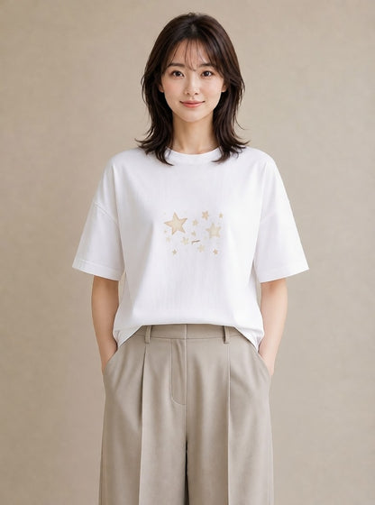 Tシャツ レディース 天秤座 星空 宇宙 イラスト モード ペアコーデ 秋コーデ 白T YMAZO