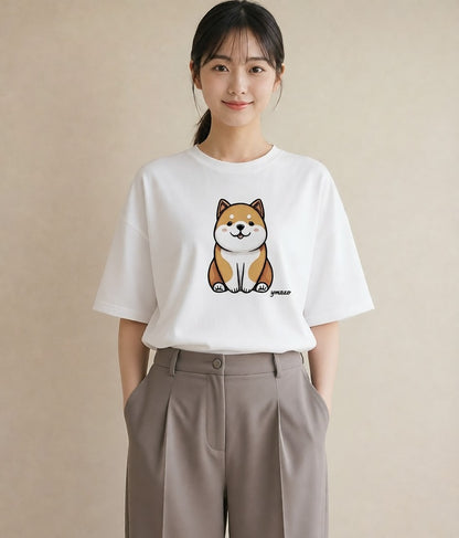 グラフィックTシャツ レディース 柴犬 しばいぬ 犬 いぬ イラスト ゆるコーデ 送別ギフト 通勤 白T YMAZO
