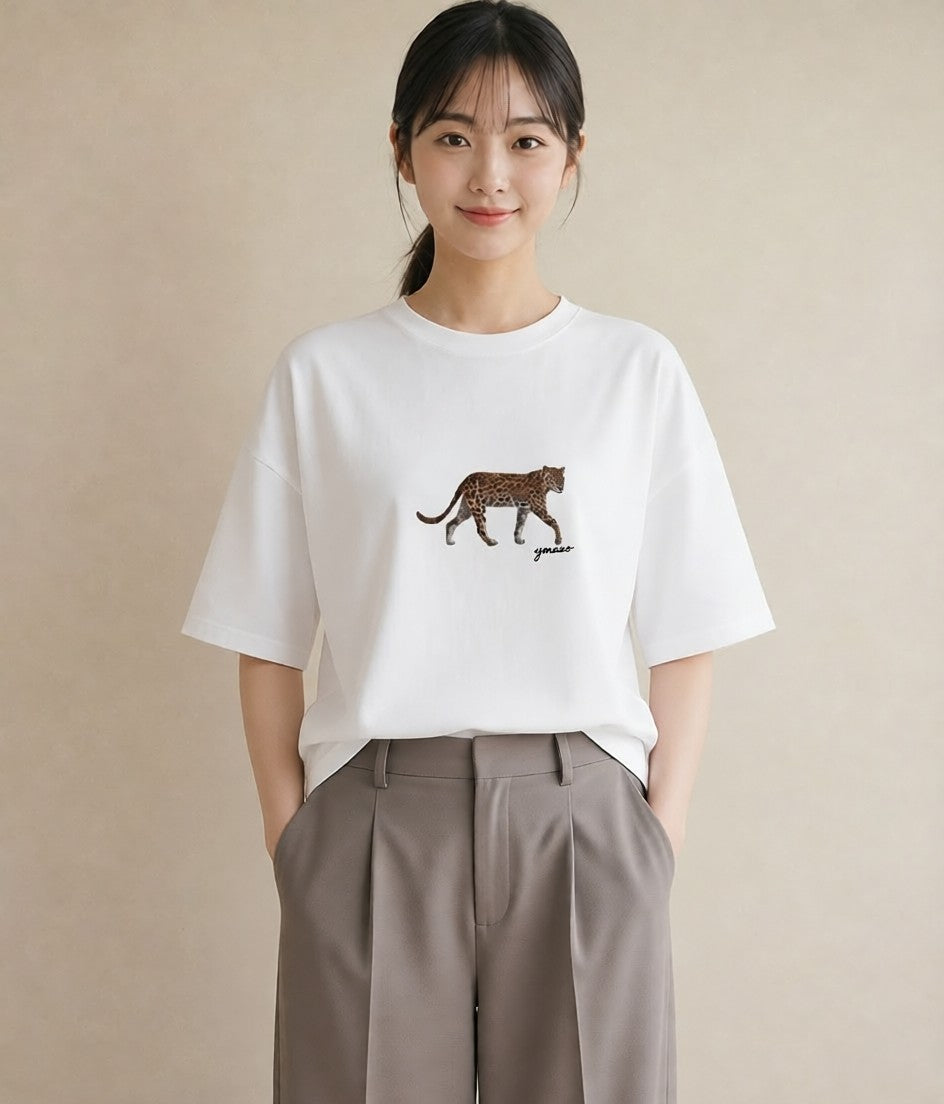 Tシャツ レディース ベンガル 猫 ねこ イラスト フェミニン 公園 ママ 白T YMAZO