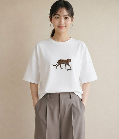 Tシャツ レディース ベンガル 猫 ねこ イラスト フェミニン 公園 ママ 白T YMAZO