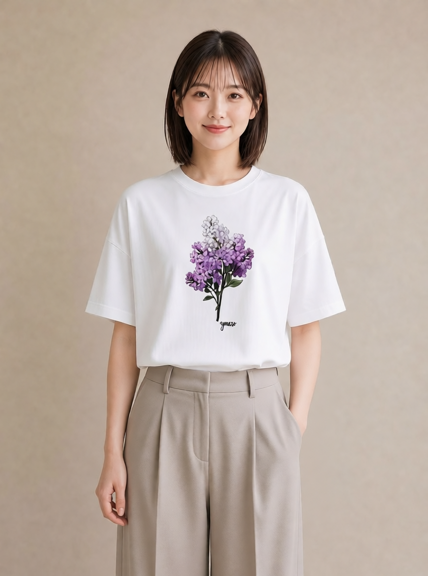 半袖Tシャツ レディース スミレ 花 花柄 イラスト 水彩風 女性 旅行用 白T YMAZO