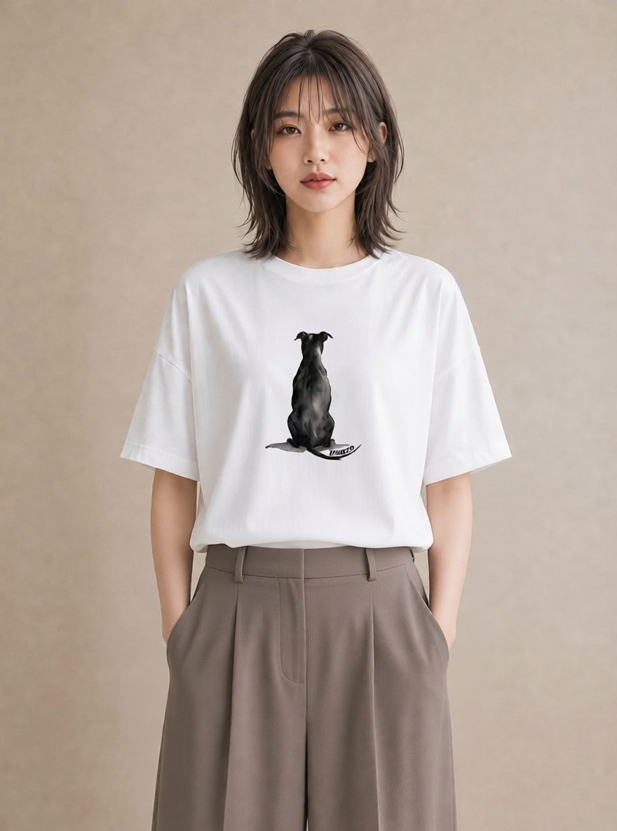 半袖Tシャツ レディース 犬 いぬ イラスト 線画 ミセス 春コーデ 白T YMAZO