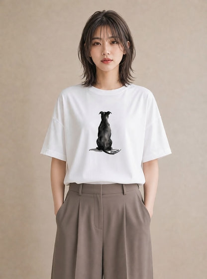 半袖Tシャツ レディース 犬 いぬ イラスト 線画 ミセス 春コーデ 白T YMAZO