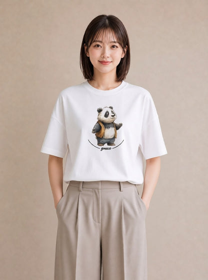 半袖Tシャツ レディース レッサーパンダ 動物 アニマル イラスト 北欧風 カフェ服 クリスマス 白T YMAZO