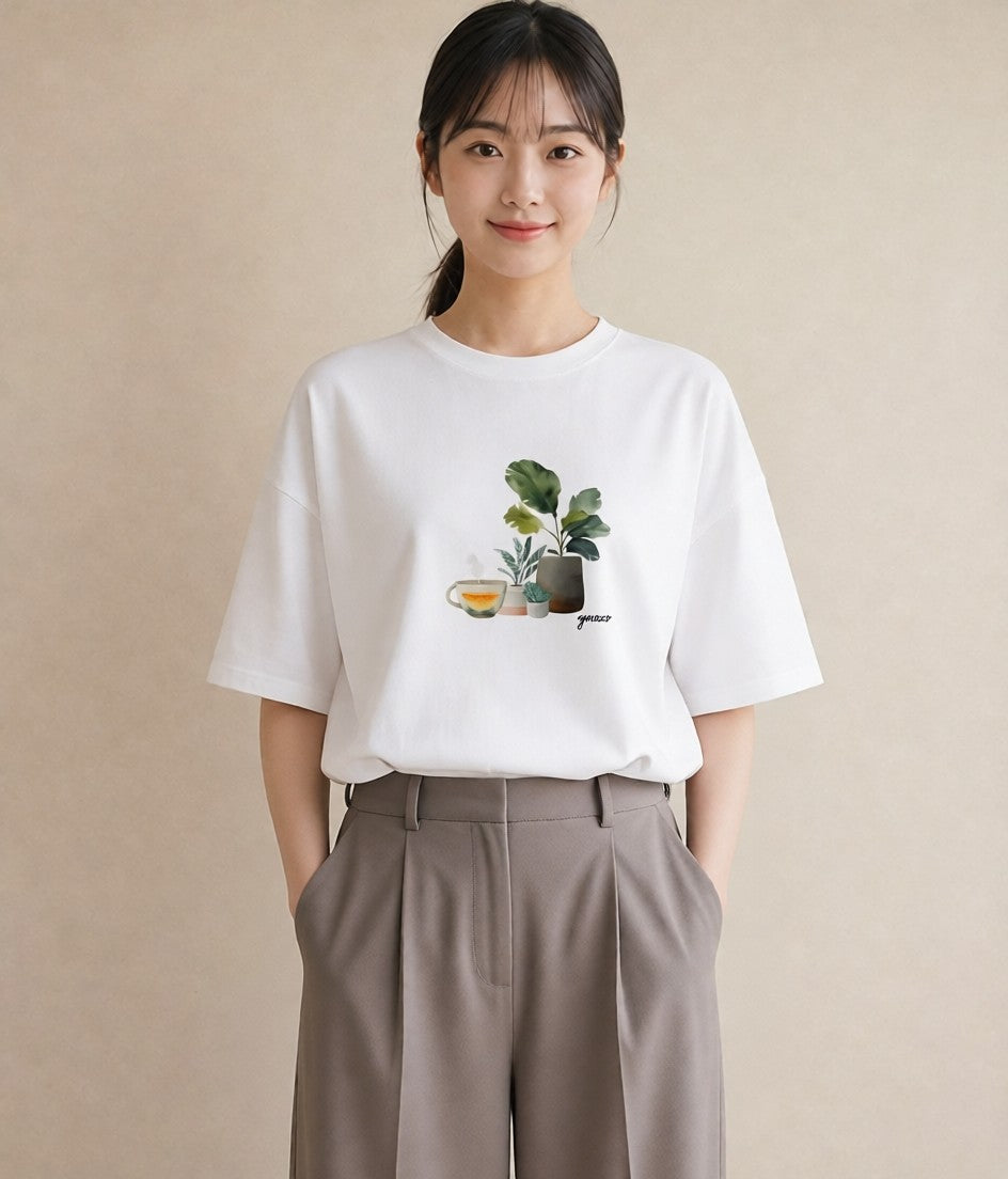 Tシャツ レディース 観葉植物 植物 ボタニカル イラスト ミニマル 公園 ママ 白T YMAZO
