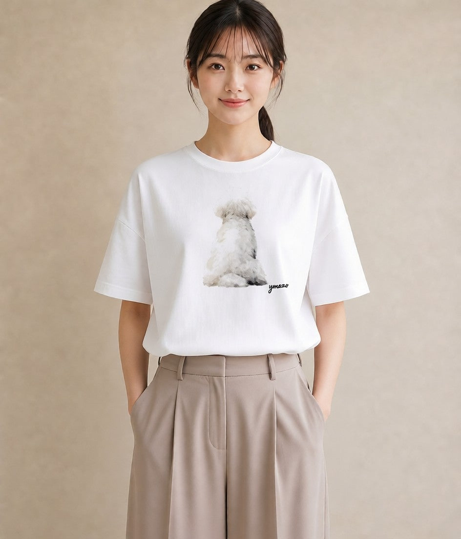 デザインTシャツ レディース ビションフリーゼ 犬 いぬ イラスト カジュアル レイヤード 友達ギフト 白T YMAZO