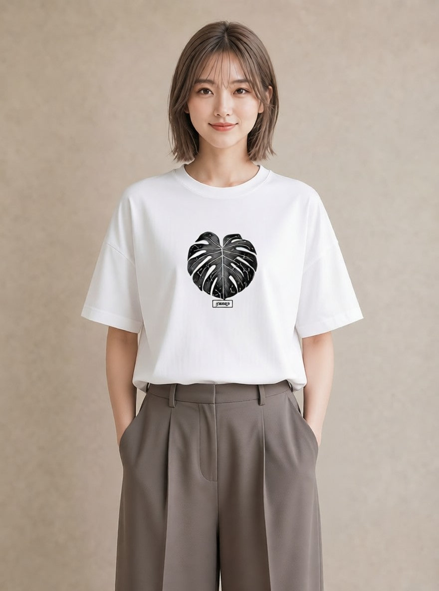 Tシャツ レディース モンステラ 植物 ボタニカル イラスト ラフカジュアル 友達ギフト 部屋着 白T YMAZO