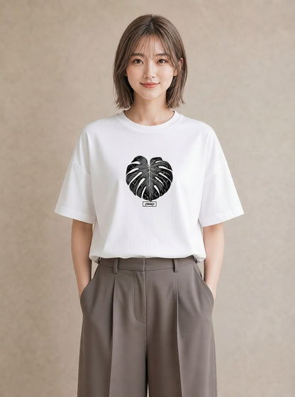 Tシャツ レディース モンステラ 植物 ボタニカル イラスト ラフカジュアル 友達ギフト 部屋着 白T YMAZO