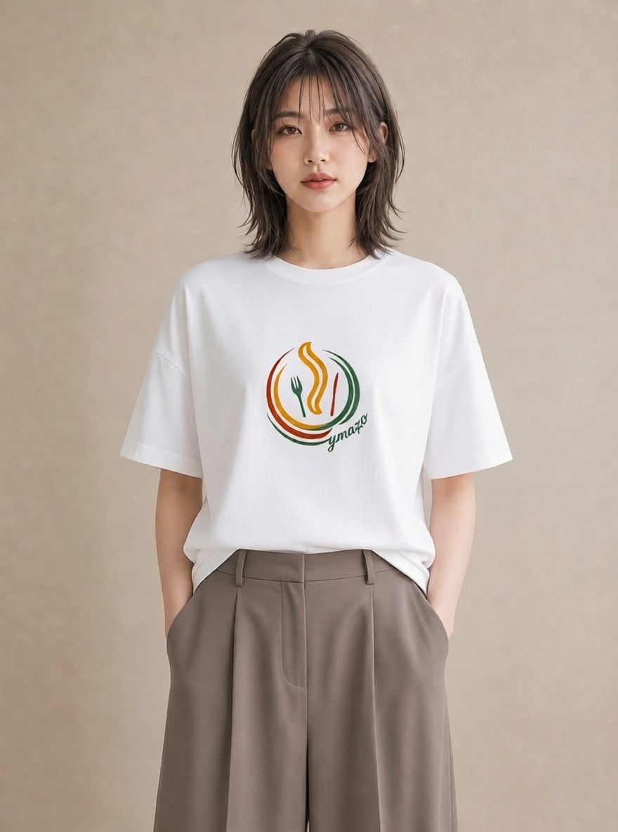 デザインTシャツ レディース カフェ カフェロゴ ロゴ イラスト きれいめカジュアル クリスマス 旅行 白T YMAZO