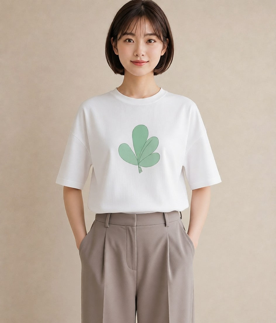 プリントTシャツ レディース つる 植物 ボタニカル イラスト 抜け感 母の日 ビーチ 白T YMAZO