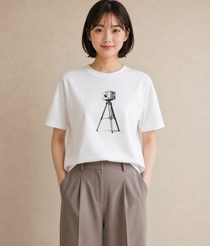 プリントTシャツ レディース カメラ フィルムカメラ レトロカメラ イラスト 手描き風 旅行 母娘コーデ 白T YMAZO