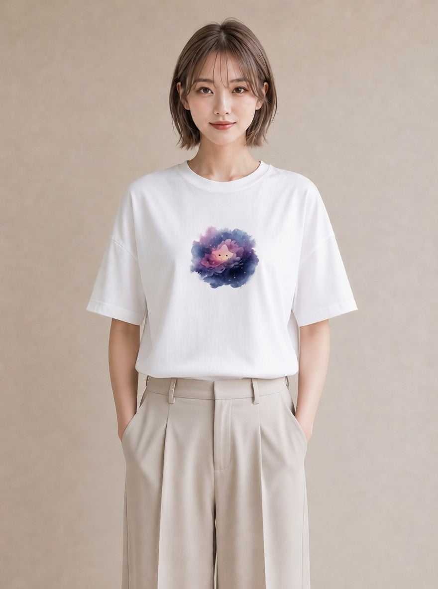 半袖Tシャツ レディース 双子座 星空 宇宙 イラスト 水彩風 カフェ服 クリスマス 白T YMAZO