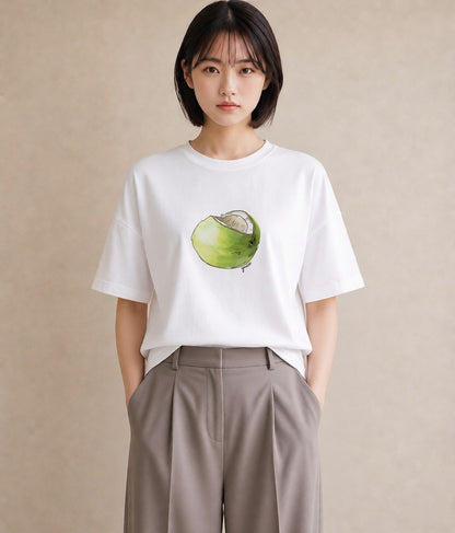 プリントTシャツ レディース 紙風船 和紙 ナチュラル アンティーク イラスト ラフカジュアル ペアコーデ 秋コーデ 白T YMAZO