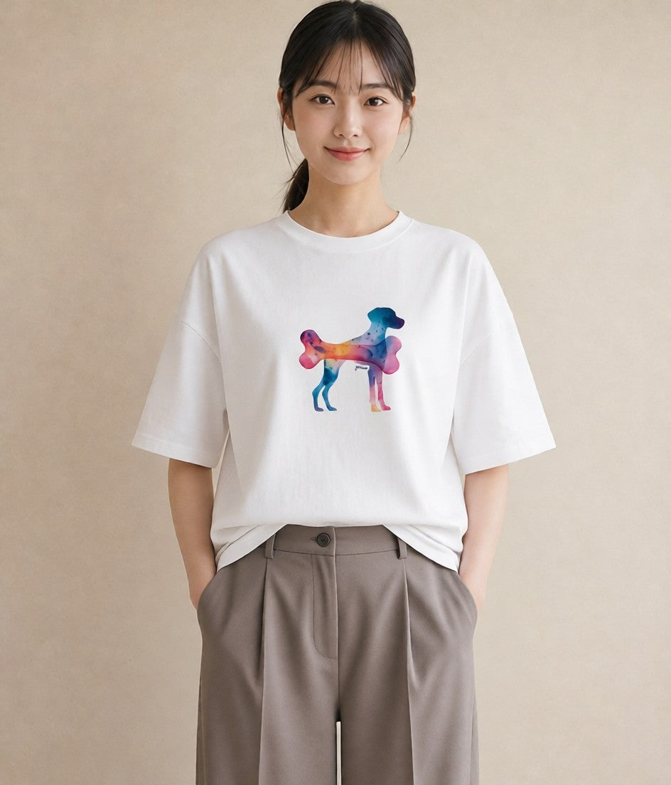 半袖Tシャツ レディース 犬 いぬ イラスト カフェコーデ 敬老の日 ホワイトデー 白T YMAZO